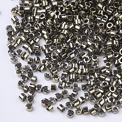 Dark Goldenrod Electroplate Glass Cylinder Beads, Seed Beads, Round Hole, Metallic Colours, Dark Goldenrod, 1.5~2x1~2mm, Hole: 0.8mm, about 8000pcs/bag, about 85~95g/bag
