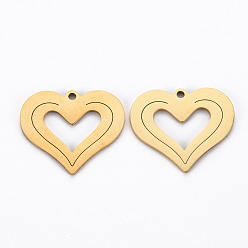 Золотой Ионное покрытие (ip) 201 подвески из нержавеющей стали, резать, сердце, золотые, 17.5x20.5x1 мм, отверстие : 1.4 мм