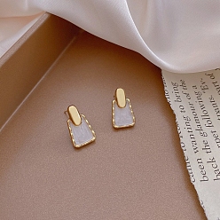 Trapezoid Enamel Stud Earrings, 925 Silver Silver Earrings for Women, Trapezoid, 26x13mm