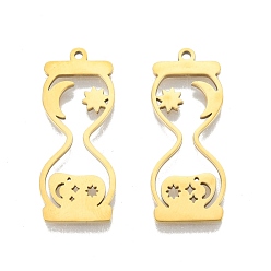 Echt 18 k vergoldet Ionenbeschichtung (IP) 201 Edelstahlanhänger, Sanduhr, echt 18 k vergoldet, 32.5x13x1.5 mm, Bohrung: 1.5 mm