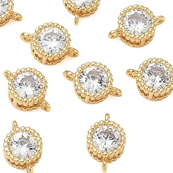 Real 18K Gold Plated SHEGRACE Brass Pave Clear Cubic Zirconia Flat Round Connector Charms, Cadmium Free & Nickel Free & Lead Free, Long-Lasting Plated, Real 18K Gold Plated, Real 18K Gold Plated, 8x5x3mm, Hole: 0.8mm