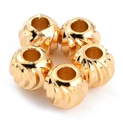 Real 24K Gold Plated Brass Beads, Long-Lasting Plated, Corrugated Round, Real 24K Gold Plated, 4x3mm, Hole: 1.5mm