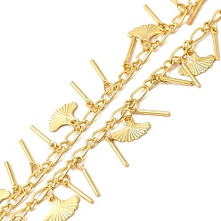 Настоящее золото 18K Латунь Figaro цепи, с подвесками в виде веера и планки и катушкой, долговечный, пайки, без свинца и без кадмия, реальный 18 k позолоченный, 14 мм