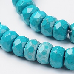 Turquoise Dyed Faceted Natural Magnesite Rondelle Beads Strands, Turquoise, 8x5mm, Hole: 1mm, about 86pcs/strand, 15.7 inch
