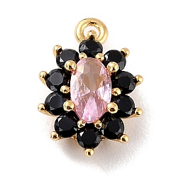 Черный Брелки из экологически чистой латуни с микропаве и кубическим цирконием, без кадмия и без свинца, реальный 18 k позолоченный, цветок, 11.5x7.5x4 мм, отверстие : 1 мм