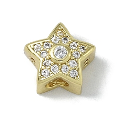 Настоящее золото 18K Покрытие стойки латунь микропаве прозрачные кубические циркониевые бусины, долговечный, без свинца и без кадмия, звезда, реальный 18 k позолоченный, 8.5x9x5.5 мм, отверстие : 2.2 мм
