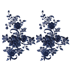 Полуночно-синий 2 шт. полиэфирное кружево для вышивки и шитья, аксессуары для одежды diy, цветок, темно-синий, 340x220x1~8.5 мм