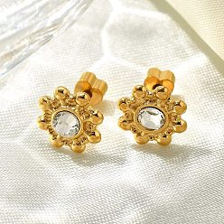 Кристалл Ионное покрытие (ip) 304 серьги-гвоздики из нержавеющей стали, со стразами, реальный 14 k позолоченный, кристалл, 9x9 мм