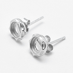 Platinum Anti-Tarnish Rhodium Plated 925 Sterling Silver Stud Earring Settings, Flat Round, Platinum, 7x1.5mm, Tray: 5mm, Pin: 0.6mm