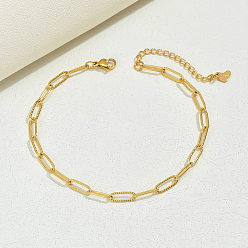Настоящее золото 18K Модные женские браслеты-скрепки из нержавеющей стали с текстурированной цепочкой, реальный 18 k позолоченный, 8-5/8 дюйм (220 мм)