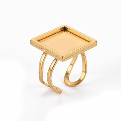 Золотой 201 настройки кольца манжеты из нержавеющей стали, лазерная резка, квадратный, золотые, лоток : 16x16 мм, размер США 7 1/4 (17.5) ~ размер США 8 (18 мм)