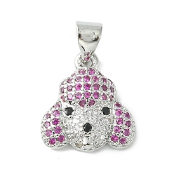 Платина Латунные микро проложить кубического циркония прелести, очарование головы собаки, платина, 14x13x3.5 мм, отверстие : 4.5x3.5 мм