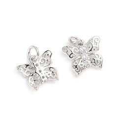 Платина Латунные микро проложить кубического циркония подвески, с целью перехода в кольце, бабочка, прозрачные, платина, 10.5x12x2 мм, отверстие : 3 мм