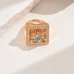 Синий Кольца для женщин с микропаве из латуни и кубическими цирконами, квадратный, синие, 21 мм, внутренний диаметр: 16мм~18мм