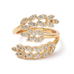 Прозрачный Открытая манжета в виде листа кубического циркония, широкое женское кольцо из настоящей позолоченной латуни с покрытием 18k, без кадмия и без свинца, прозрачные, размер США 5 (15.7 мм)