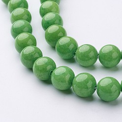 Light Green Natural Mashan Jade Round Beads Strands, Dyed, Light Green, 10mm, Hole: 1mm, about 41pcs/strand, 15.7 inch