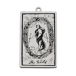 Stainless Steel Color 201 Stainless Steel Pendants, Laser Engraved Pattern, Tarot Card Pendants, The World XXI, 40x24x1mm, Hole: 2mm