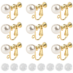 Настоящее золото 18K 16шт. железные клипсы-серьги, с акриловой имитацией жемчуга и петли, с 16 силиконовыми подушечками, реальный 18 k позолоченный, 20x16x7.5 мм, отверстие : 1.4 мм