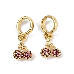 Настоящее золото 18K Подвески вишневые с микропаве из латуни и темно-розовых кубических цирконий, Фрукты подвески с большими отверстиями, без свинца и без кадмия, долговечный, стойки покрытие, реальный 18 k позолоченный, 20 мм, отверстие : 5.5 мм