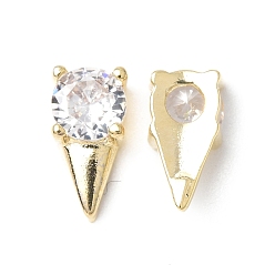 Настоящее золото 18K Латунные микро проложить четкие кубического циркония кабошоны, без никеля , треугольные, реальный 18 k позолоченный, 8.5x4x3 мм