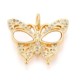 Настоящее золото 18K Латунные микропаве прозрачные подвески с фианитом, без кадмия и без свинца, с оболочкой, бабочка, с целью перехода в кольце, реальный 18 k позолоченный, 16.5x20x3 мм, отверстие : 3 мм