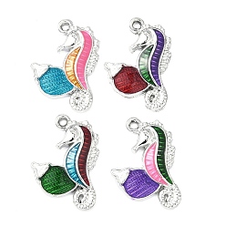 Платина Подвески из эмали и сплава, Подвески в форме морского конька и ракушки, платина, 23x15.5x3 мм, отверстие : 1.5 мм