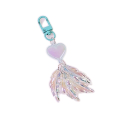 Светло-Синий Светящиеся акриловые подвесные украшения, сердце и перо, голубой, 11.7x5 см