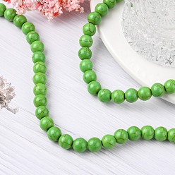 Lime Green Synthetic Turquoise Beads Strands, Dyed, Round, Lime Green, 8mm, Hole: 1mm, about 50pcs/strand, 15.35 inch