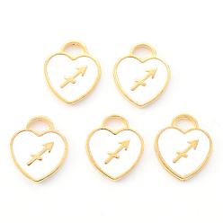 Стрелец Подвески из эмалевого сплава с покрытием из легкого золота, созвездий, белое сердце, Стрелец, 14x12x1.8 мм, отверстие : 4 мм