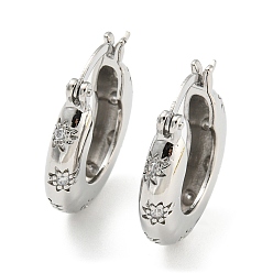 Платина Серьги-кольца из латуни с цветочным узором и микро-паве из кубического циркония для женщин, долговечный, без кадмия и без свинца, платина, 23.5x4.5 мм