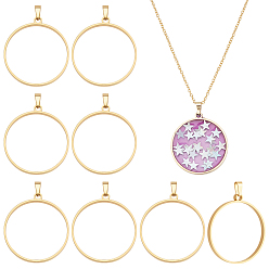 Золотой 10 шт. 304 плоские круглые подвески из нержавеющей стали с открытой задней панелью, с 201 защелкой из нержавеющей стали на поручнях, золотые, 38~39.5 мм