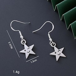 Звезда Серьги-подвески из латуни и сплава, античное серебро, звезда, 33x13 мм