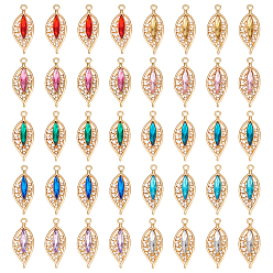 (52) Непрозрачная лаванда 40шт 10 цветной сплав с подвесками из горного хрусталя, золотой свет, лист, разноцветные, 31x13.5x4 мм, отверстие : 2 мм, 4 шт / цвет