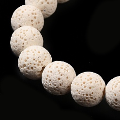 Creamy White Natural Lava Rock Bead Strands, Dyed, Round, Creamy White, 8mm, Hole: about 2mm, about 52pcs/strand, 15.5 inch