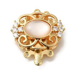 Настоящее золото 18K Латунные застежки из прозрачного кубического циркония с микропаве и смолой, без кадмия, без никеля и без свинца, цветок, реальный 18 k позолоченный, 23x20.5x8 мм, отверстие : 1.2 мм