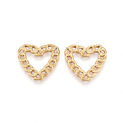 Настоящее золото 18K 304 Кольца для соединения цепочек в форме сердца из нержавеющей стали, ионное покрытие (ip), реальный 18 k позолоченный, 20.5x22x2 мм, внутренний диаметр: 9.5x13.5 мм