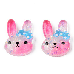 Deep Pink Resin Cabochons, with Glitter Sequins, Rabbit, Deep Pink, 22x17x6mm