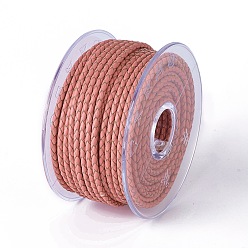 Salmon Braided Cowhide Cord, Leather Jewelry Cord, Jewelry DIY Making Material, Salmon, 3mm, about 54.68 yards(50m)/roll