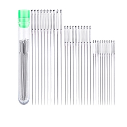 Нержавеющая Сталь Цвет Иглы из нержавеющей стали, тупые иглы с большим ушком, для вышивки крестом, вязание, вышивка лентами, с пластиковой бутылкой для хранения, цвет нержавеющей стали, 40~70 мм, 3 стили, 10 шт / стиль, 30 шт / комплект