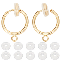 Золотой 20шт. 304 фурнитура для сережек-клипс из нержавеющей стали, для изготовления непроколотых серег, с петлей и пружинами, с 20 шт. удобные силиконовые прокладки, золотые, 17x13x4.5 мм, отверстие : 1.8 мм