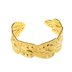 Light Gold Iron Leaf Cuff Bangles for Women, Light Gold, Inner Diameter: 2.28 inch(5.8cm)