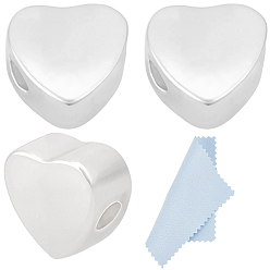 Серебро 4 шт. 925 бусины из стерлингового серебра, сердце, wih 1 лист двусторонней замшевой ткани салфетка для полировки серебра, серебряные, 4.5x4.7x2.5 мм, отверстие : 1 мм