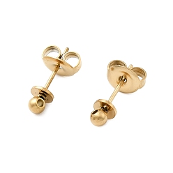 Настоящее золото 18K 304 Выводы серьги из нержавеющей стали шпилька, ионное покрытие (ip), круглые, реальный 18 k позолоченный, 14x4 мм, отверстие : 1 мм, штифты : 10x0.8 мм