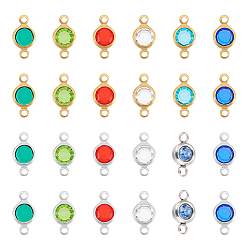 Mixed Color 72Pcs 12 Colors 304 Stainless Steel with Glass Connector Charms, Flat Round Links, Mixed Color, 12~12.5x6.5~7x2~4mm, Hole: 1.5~2mm, 6pcs/color