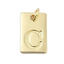 Letter C Латунные подвески, прямоугольник с подвесками-буквами, стойки покрытие, без свинца и без кадмия, долговечный, с целью перехода в кольце, буква С, 15.5x10x1.3 мм, отверстие : 3.4 мм