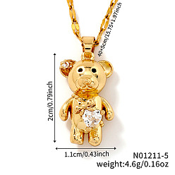 Прозрачный Милые кулоны-медведи из латуни с кубическими цирконами и паве для женщин, золотые, прозрачные, 15.75 дюйм (40 см)