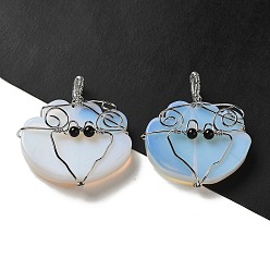 Opalite Opalite Copper Wire Wrapped Pendants, Cloud Charms, Rack Plating, Platinum, 47~49x44.5~46x13~13.5mm, Hole: 6~7.5x4.5~5mm
