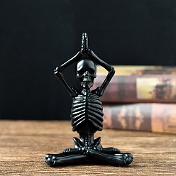 Black Resin Yoga Skeleton Figurines, for Home Office Desktop Decoration, Black, 105x55x160mm