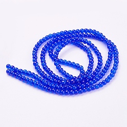 Blue Spray Painted Crackle Glass Beads Strands, Round, Blue, 4mm, Hole: 1.1~1.3mm, about 200pcs/strand, 31.4 inch