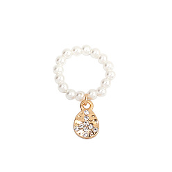 Самородки Пластиковые кольца с имитацией жемчуга, сплава и хрустальных стразов, золотые, самородки, 20 мм